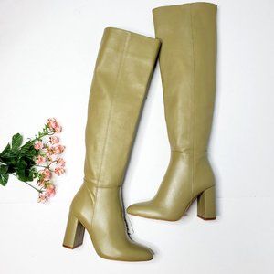 NWT Real Leather Zara Olive Green Over Knee Boots